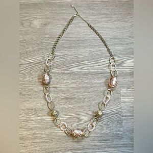 Vintage Gold Tone Peach Colored Foil Glass Beaded Statement Necklace,  33"-36.5"